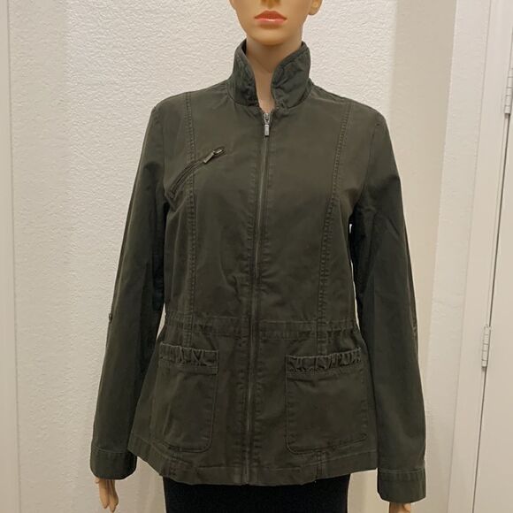 Coldwater Creek 4-6 Olive Green Zipper  Front Long Sleeve Pockets Woman’s Jacket - Picture 2 of 16